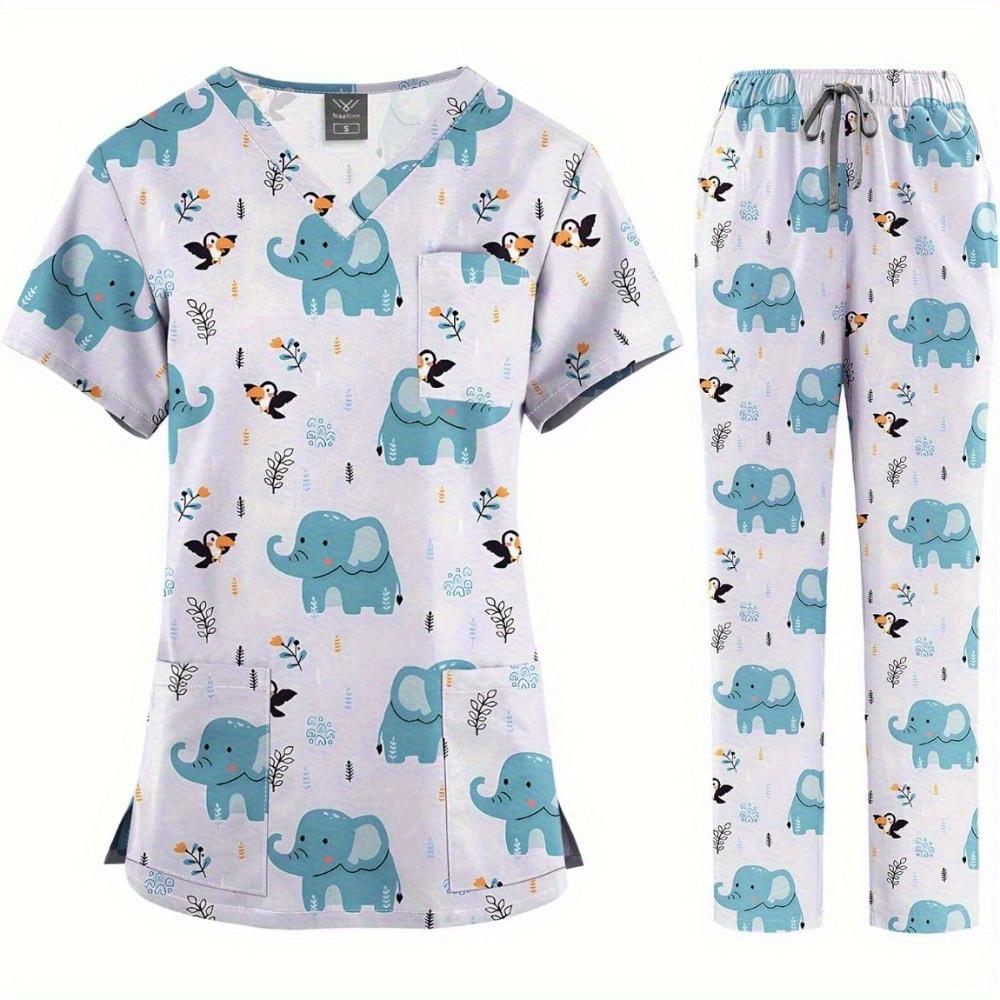 Printed Hand Washing Set Thin Comfortable Breathable Doctor Nurse Cartoon Printed Work Uniform Nurse Uniform