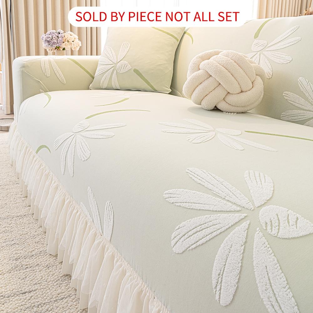 Stretch Sofa Slipcover 1 Piece, Soft Polyester Spandex Jacquard Fabric, Elastic Bottom, Furniture Protector with Skirt