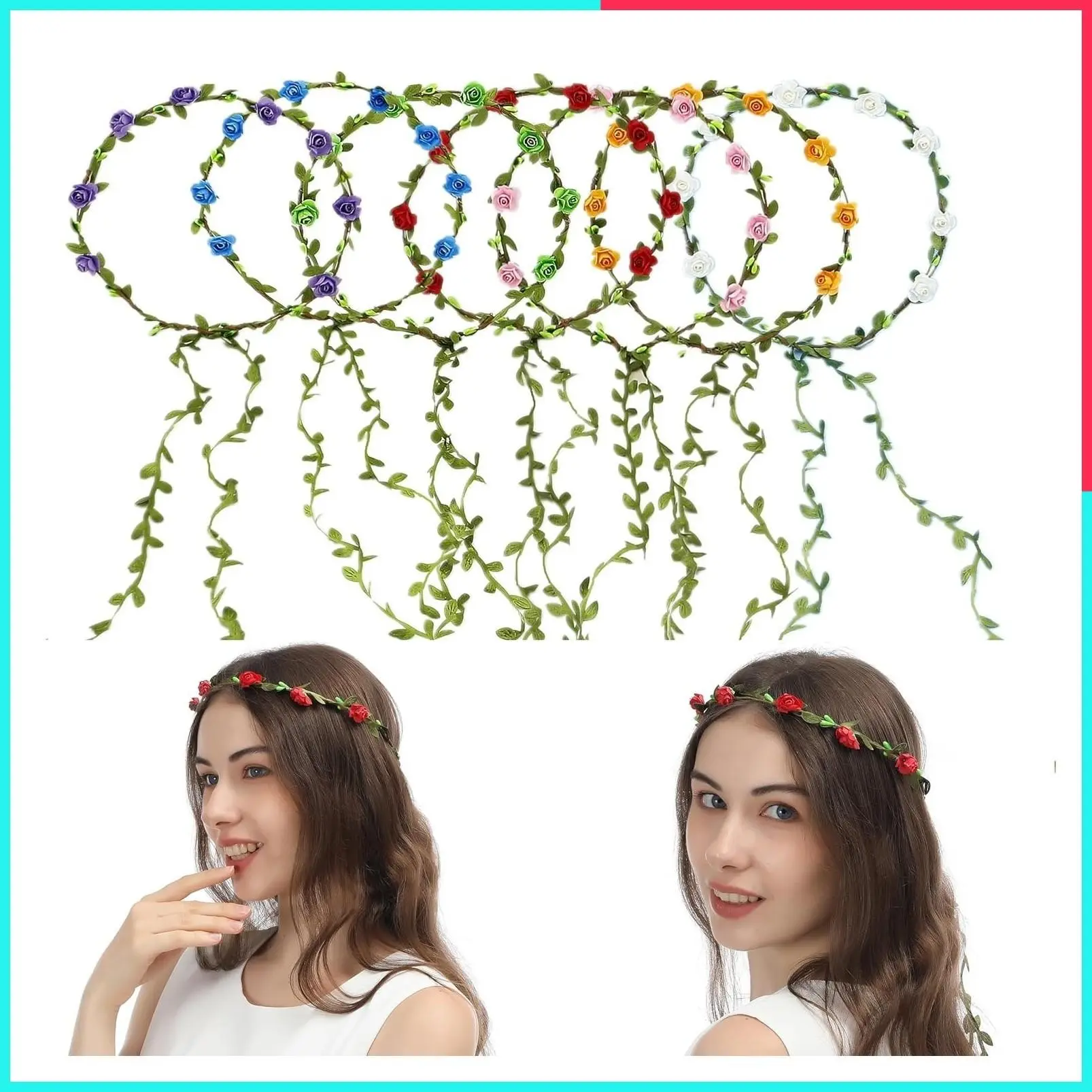 7 Pack Paper Flower Crown Floral Headband Wreath Garland Bohemian Style Wedding Bridal Headwear Party Festival Hair Accessories Mixed Color Without Rope