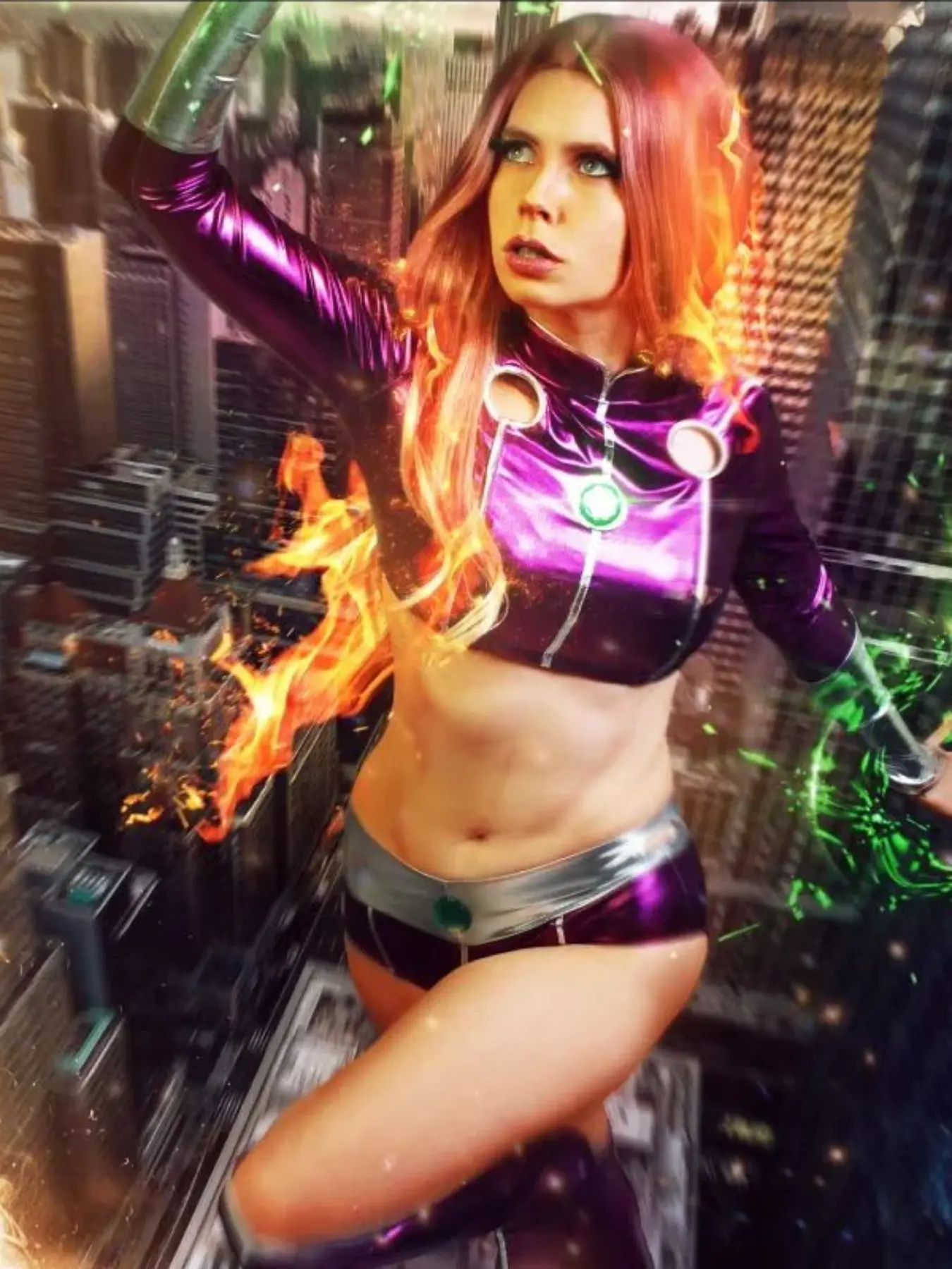 Anime Movie Teen Titans Starfire Raven Boy Sexy, Women's Halloween Costume, Slim-Fitting Random Print Set