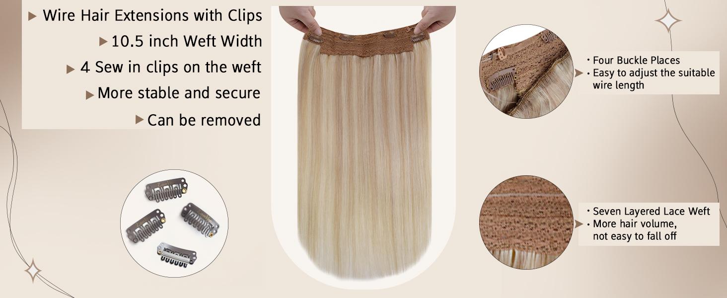 LaaVoo Wire Hair Extensions Real Human Hair Invisible Fish Line Hair Extensions TikTokShopBacktoSchool TikTokShopBlackFriday
