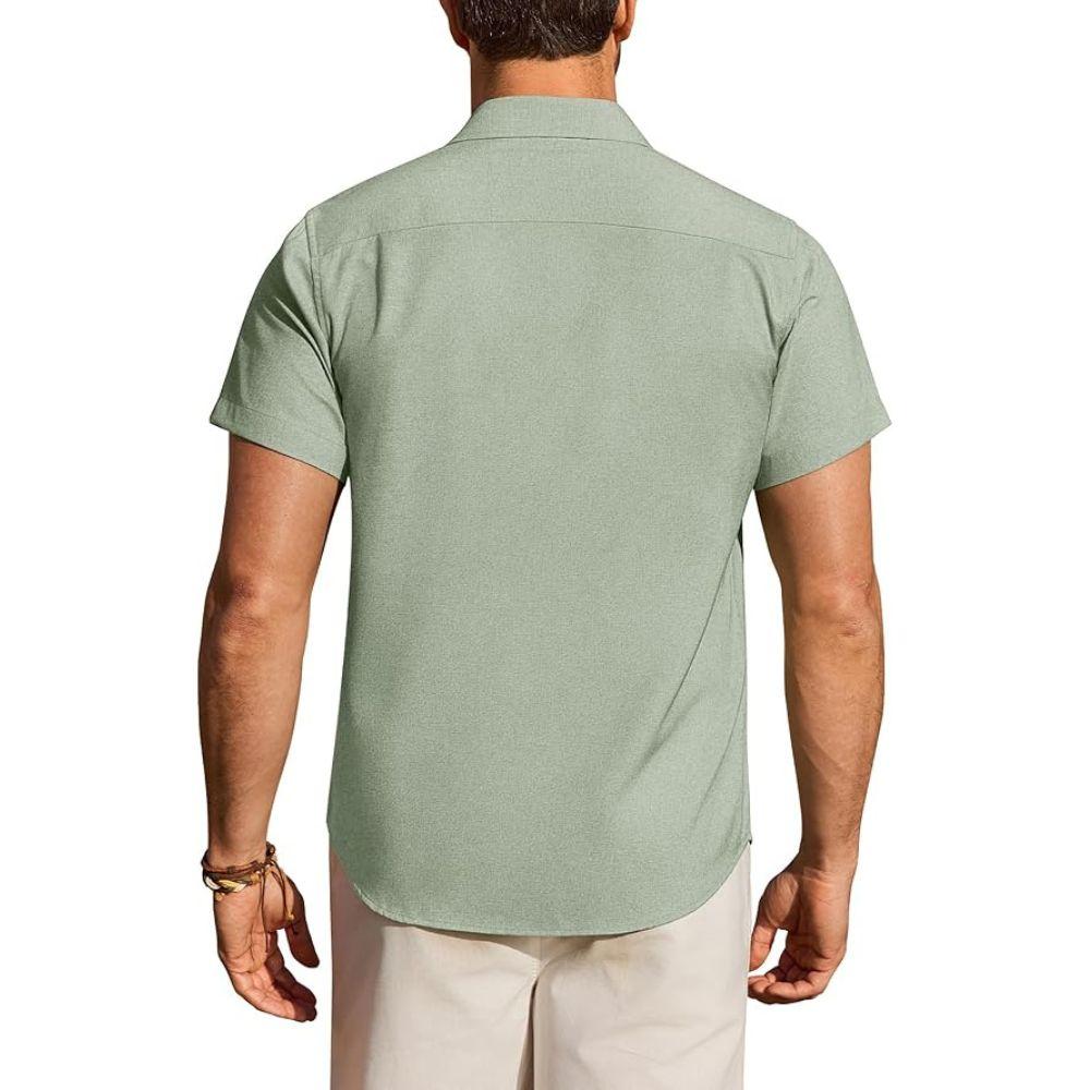 Alimen Men's Linen Shirts Short Sleeve Dress Shirts for Men with Pocket Vacation Beach Summer Party Wedding Casual Button Down Shirts, Lightweight Breathable Comfort Soft Fabric Spread Collar Linen Shirts for Men #FathersDayGift #DealsForYouDays