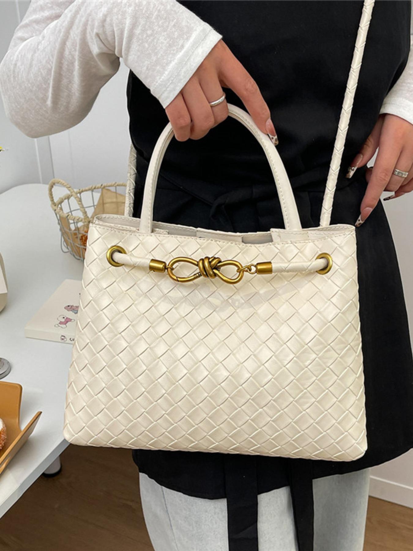 Women's Leather Woven Handbag, Fashion Durable Crossbody Tote Bag, Multi-Functional Clutch Purse, Beach Vacation Phone Case, Travel Daily Use