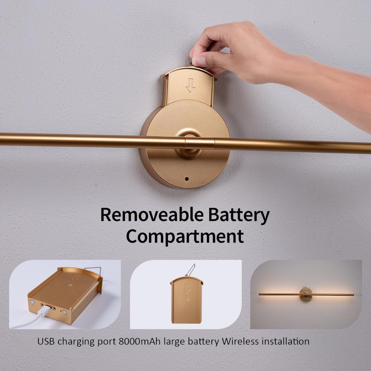 Non drilling installation and detachable, Perfect for renters/Renters Friendly,360 ° rotating creative wireless charging wall lights: no need to remove the entire lamp body/detachable charging battery compartment power supply wall lights/mirror lights