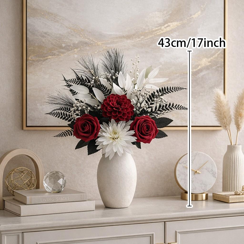 Elegant Layered Flower Center with Petals, Dark Leaf Accents, Ideal for Living Room, Entryway, Desk Decorations, No Vase Included