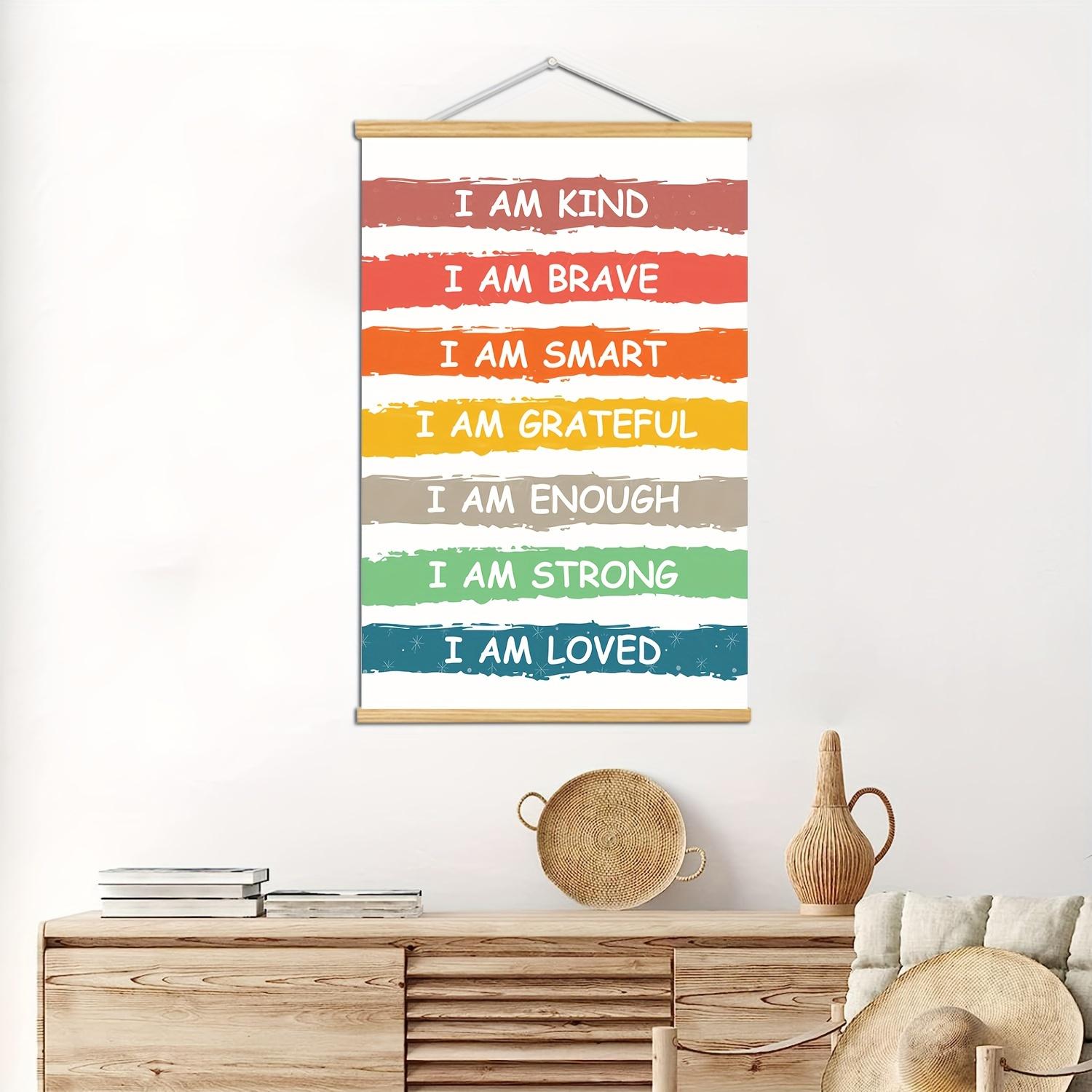 1pc Rainbow Affirmations Wall Art Print, Boho Classroom&Playroom Wall Decor, Decoration Items, Inspirational Quotes, Canvas Art With Frames