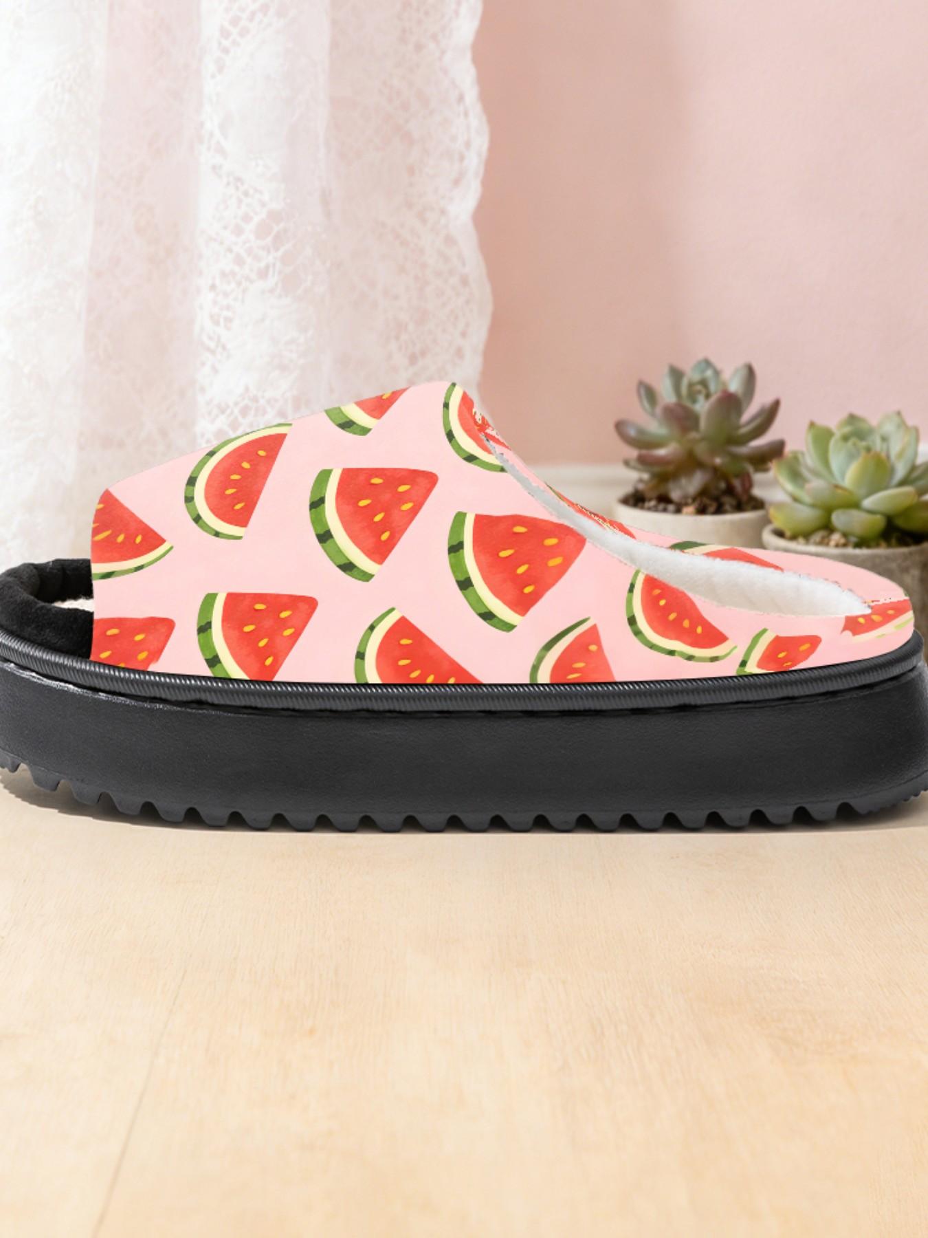 Cute Watermelon Slice Print Linen Open-Toe Sandals, Casual Textile Eva Sole, All-Season Less Than Ankle Height, Cartoon Pattern Design