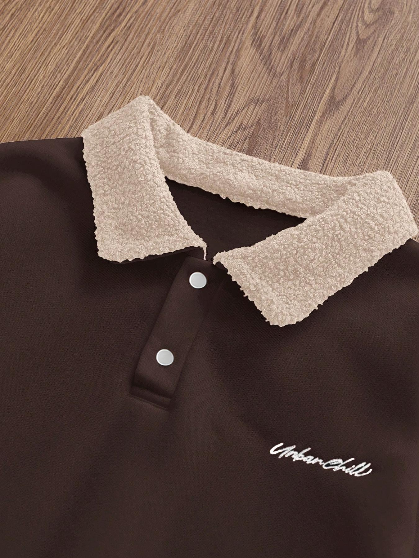 Men's Y2K Autumn Winter Thickened Retro British Style Aesthetic Lamb Wool Collar Polo Shirt, Unisex Casual Fashion, All Seasons Wear