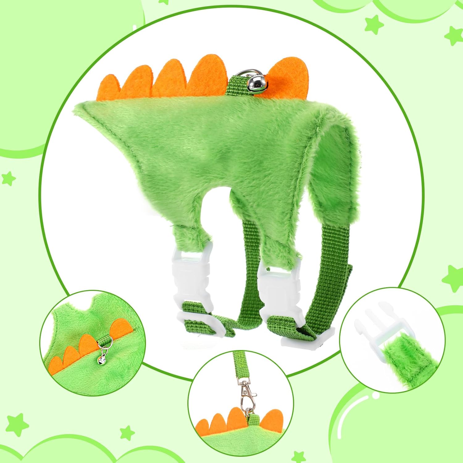 Escape-Proof Ferret Harness and Leash Set - Adjustable Vest with Dinosaur Bell & Soft Leash. Secure, Comfortable Walking Gear for Pet Ferrets, Safe for Outdoor Adventures