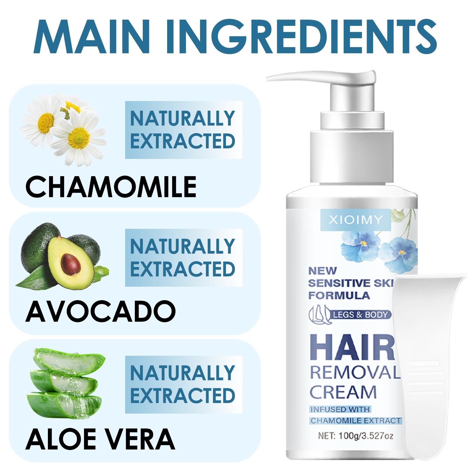 100g Strong Hair Removal Cream, Natural Ingredients, Chamomile Infused, Pain-Free Gentle Formula with No Irritation, Quick Hair Removal for Lips, Armpits, Legs