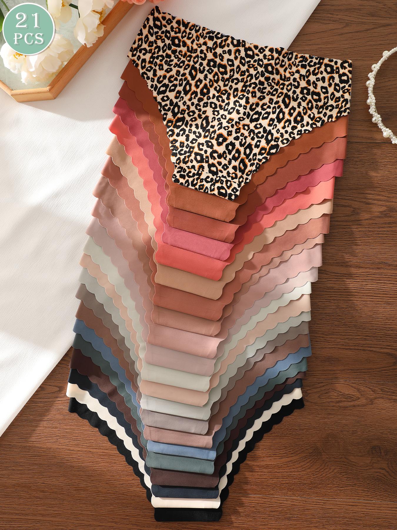 5/6/7/10/12/21-pack seamless one-piece wave-edge triangle panties, leopard print and solid color mix, comfortable, breathable, stretchy, silky women's underwear