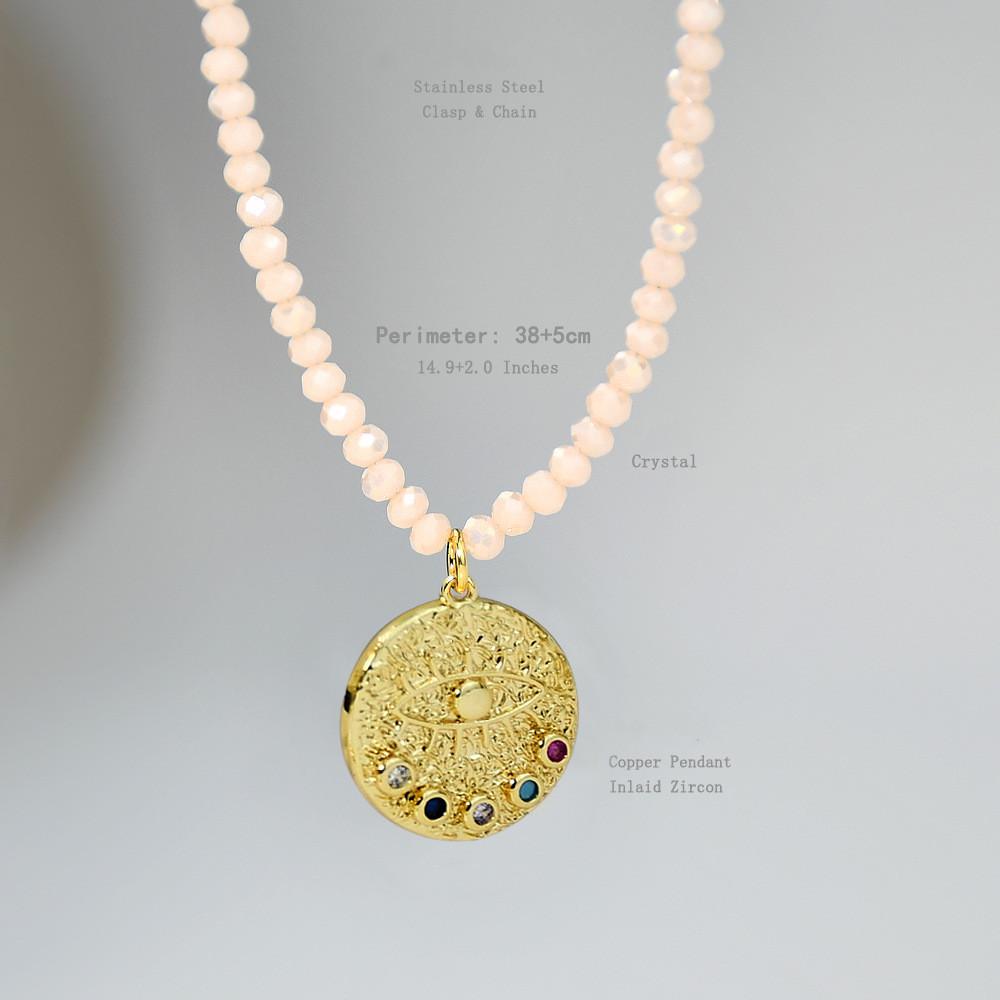 Funtopia Handmade Female Crystal Glass Necklace Pearl Summer Bohemian Multi Color Layered Chains Stainless Steel Chains Evil Eye Necklace Valentine's Day Gifts Anniversary Gifts
