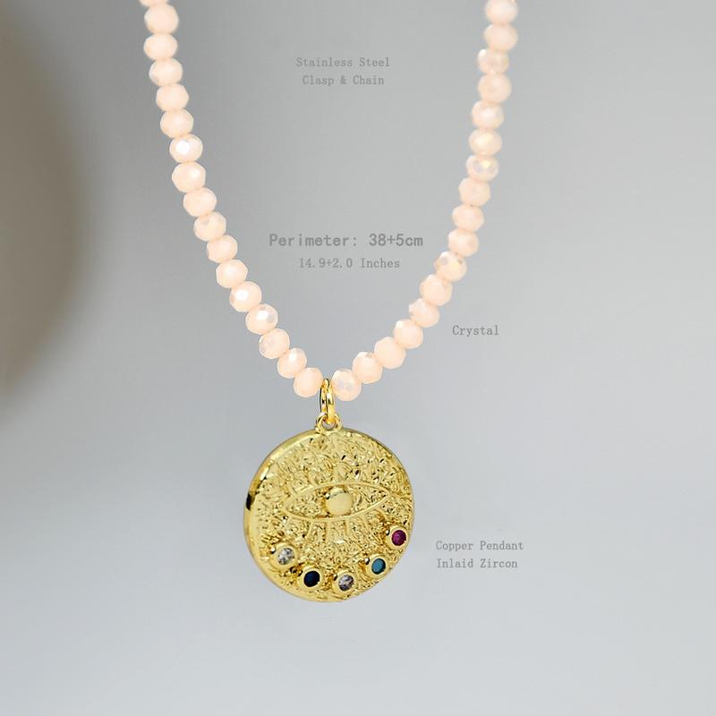 Funtopia Handmade Female Crystal Glass Necklace Pearl Summer Bohemian Multi Color Layered Chains Stainless Steel Chains Evil Eye Necklace Valentine's Day Gifts Anniversary Gifts