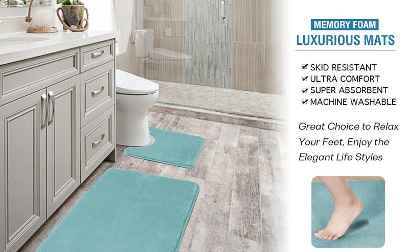 H.VERSAILTEX Kitchen Mat 2 PCS Kitchen Rugs Non Slip Memory Foam Flannel Velvety Kitchen Runner Rug Water Absorbent Soft Kitchen Rug Set for Floor Rug Standing Rugs