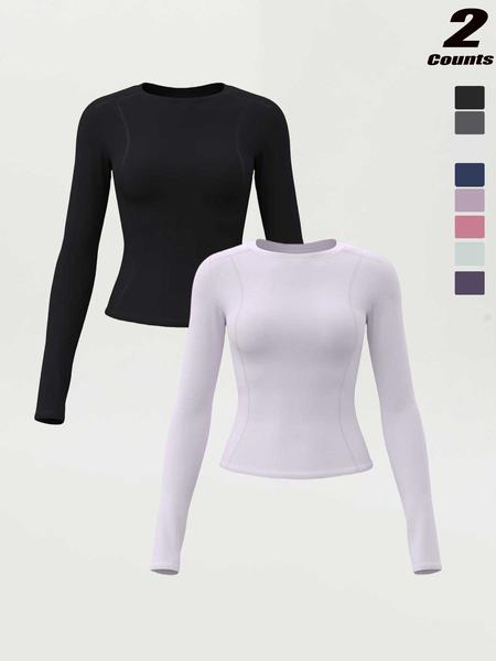 New Spring Autumn Women's Slim-Fit Long Sleeve T-Shirt, Casual Round Neck Yoga Top, Running Fitness Shirt, Athletic Yoga Shirts, All Seasons Wear