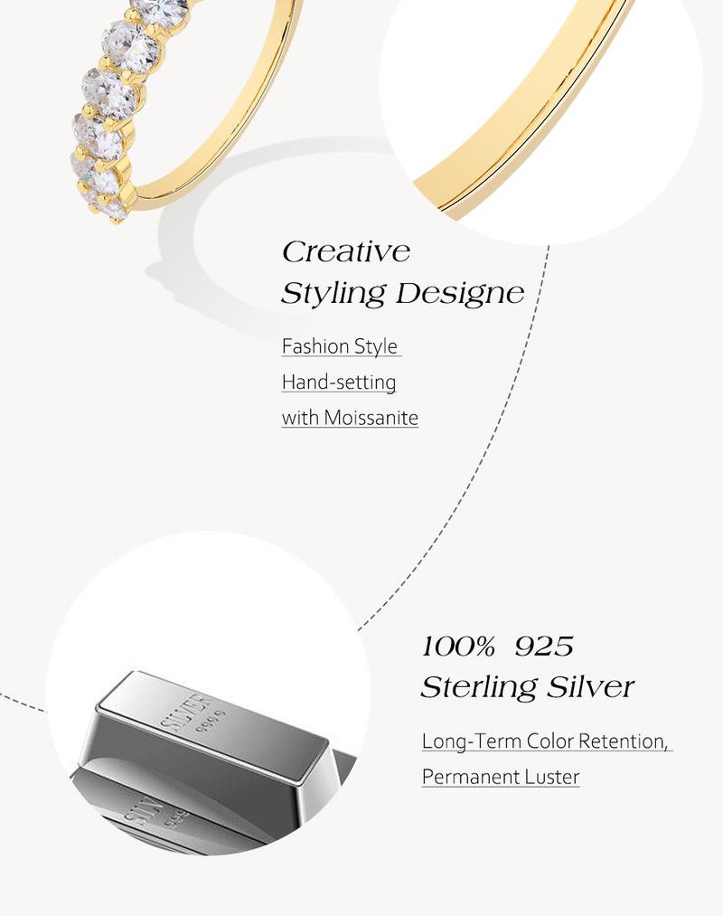 ATTAGEMS Oval Cut 1.8CT Half Eternity Band D VVS1 Synthetic Moissanite Ring for Women Matching 925 Sterling Silver Wedding Band Jewelry Gift R225