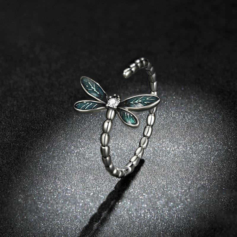 EAMTIA 925 Sterling Silver Dragonfly Cubic Zirconia Ring Opening Dainty Jewelry Gifts for Women Mother's Day/Birthday/Anniversary Day/Valentine’s Day