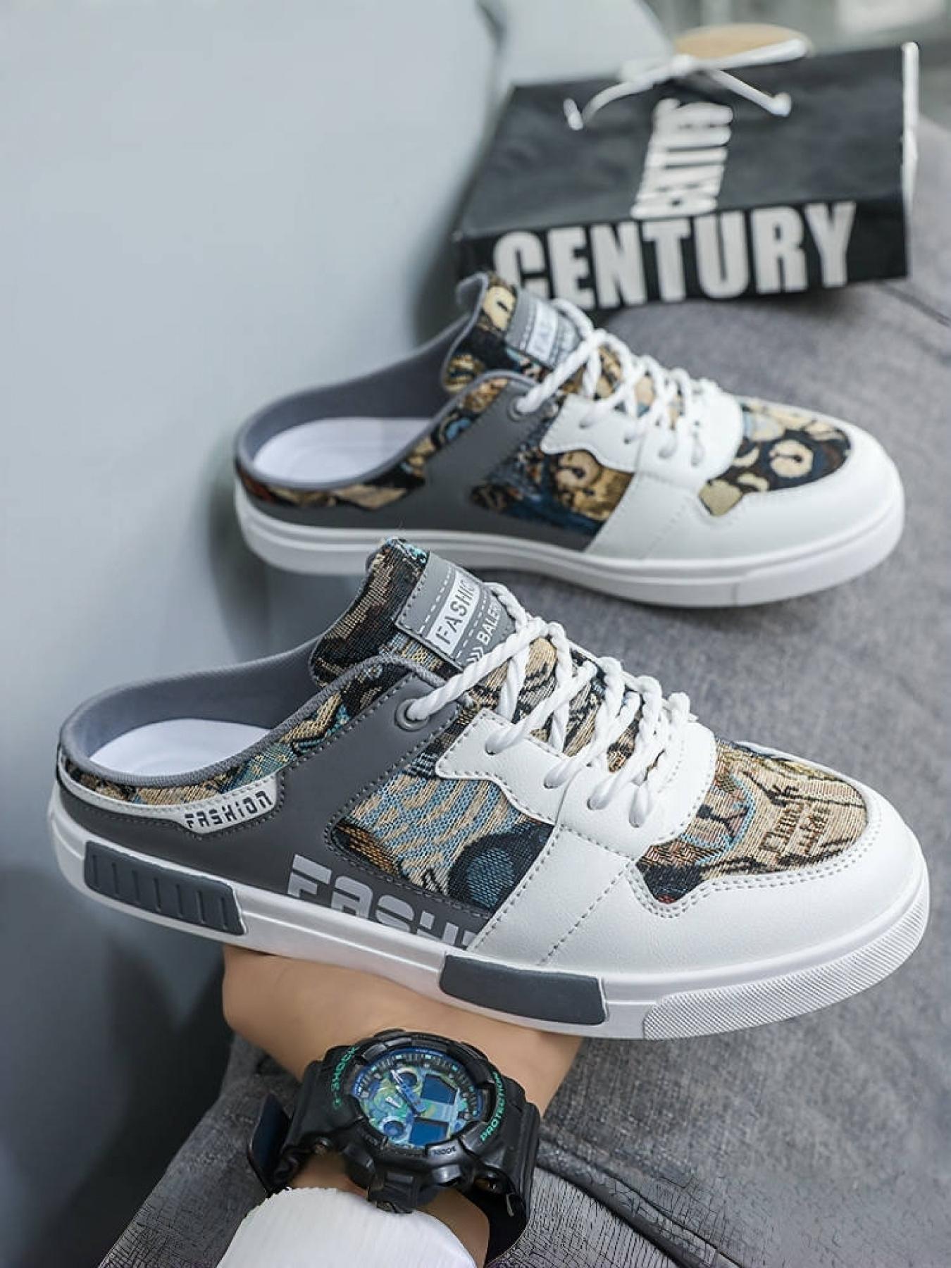 1 Pair Men's Large Size Mesh Mule Sneakers, Hollow Breathable Mesh, Wear-Resistant Anti-Slip Outsole, Summer Lazy Outdoor Slippers