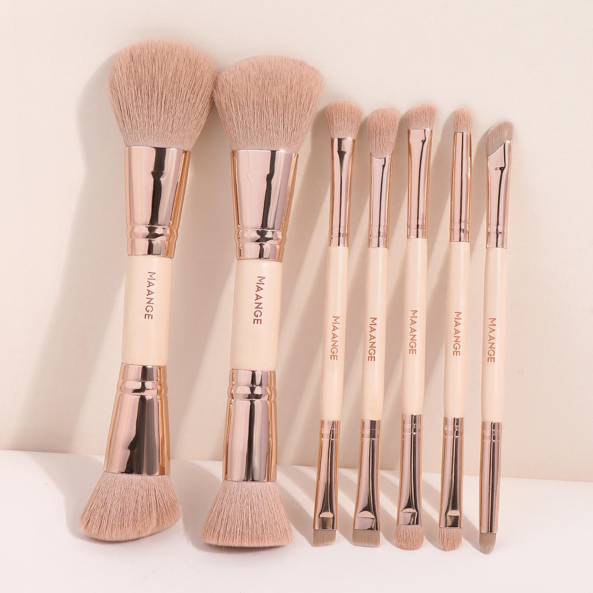 Maange Makeup Brush Set, Makeup Brushes Kits, 7 Dual-Ended Brushes + 12 Powder Puffs + 1 Makeup Bag with Metal Frame, Complete Beauty Tool Kit