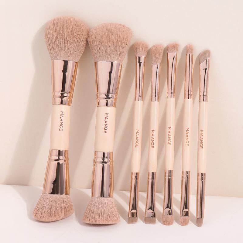 Maange Makeup Brush Set, Makeup Brushes Kits, 7 Dual-Ended Brushes + 12 Powder Puffs + 1 Makeup Bag with Metal Frame, Complete Beauty Tool Kit