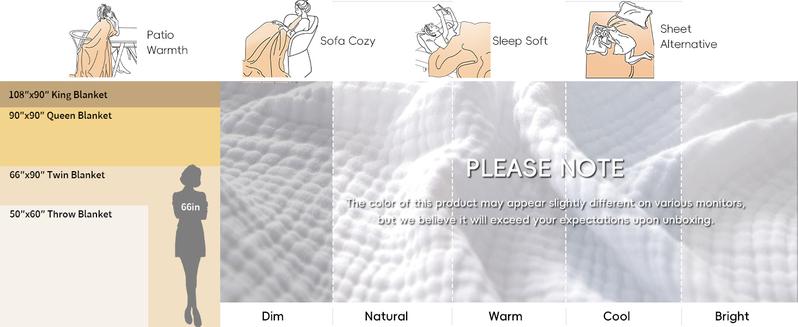 PHF Muslin Blanket 100% Cotton Throw Blanket, 4-Layer Lightweight Breathable Blanket, Soft Gauze Blanket, Stylish Blanket, Decor Gifts