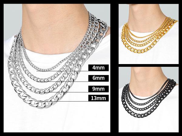 PROSTEEL Cuban Link Chain Necklace Stainless Steel Chain Necklace 4mm-13mm Width 14"-30"Inch Unisex For Men Women Lovers Gift Box