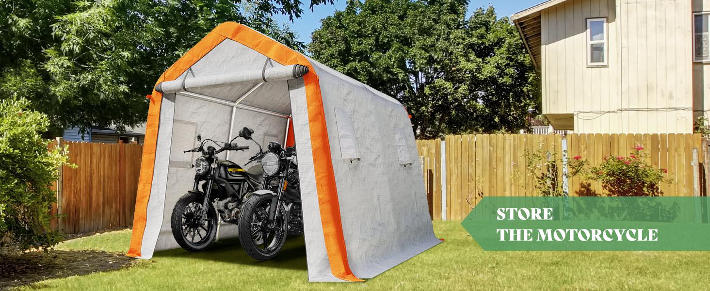 VanAcc Modern Heavy Duty Portable Shed Storage Shelter, Household Outdoor Shed with 2 Waterproof Windows & Roll-up Zipper Door, Carport for Motorcycle, Bike