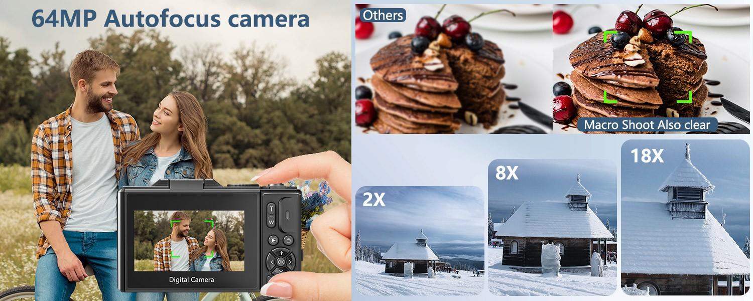 Digital Camera for Photography and Video, 4K Vlogging Camera for Beginner with 3" 180° Flip Screen, Auto-Focus 18X Digital Zoom Compact Retro Camera with 32GB Micro SD Card & 2 Batteries, Perfect Gifts for Halloween and Thanksgiving