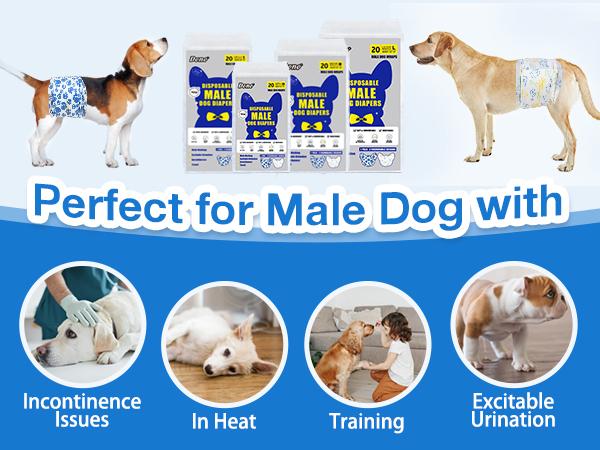 DONO: Disposable Male Female Dog Wraps Diapers,Rapid-Dry Gel Technology,Super Absorbent,Breathable,Simple To Use,Not Easy To Slide,Multiple Sizes And Package Quantities,Cute Dog Paw Print Pet Products，pamper dog