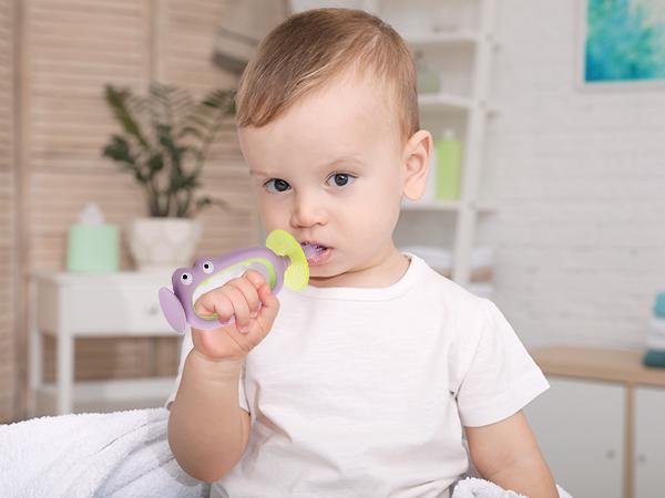 360° Baby Toothbrush with Suction Base,Toddler 12 Months up,Infant Oral Cleaner, Baby Tongue Cleaner,Food-Grade Silicone,Adjustable Safety Shield Toothbrushing Cleaning