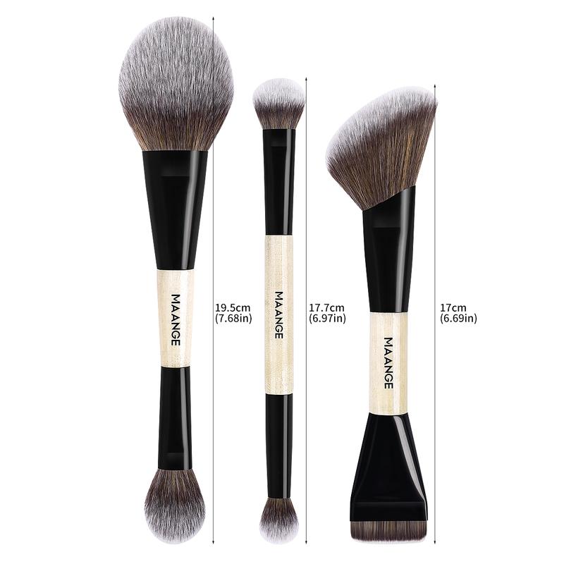 MAANGE 3pcs Dual-Ended Makeup Brushes, Makeup Brushes Set, Foundation Brush Loose Powder Brush Blush Brush Contour Brush Highlighter Brush Eyeshadow Brush, Professional Cosmetic Tools for Foundation Blending & Eyeshadow Application, Gift for Women & Girls