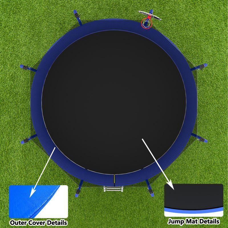 BLUE PLAYGROUND REGULAR TRAMPOLINE WITH LADDER&BASKETBALL HOOP