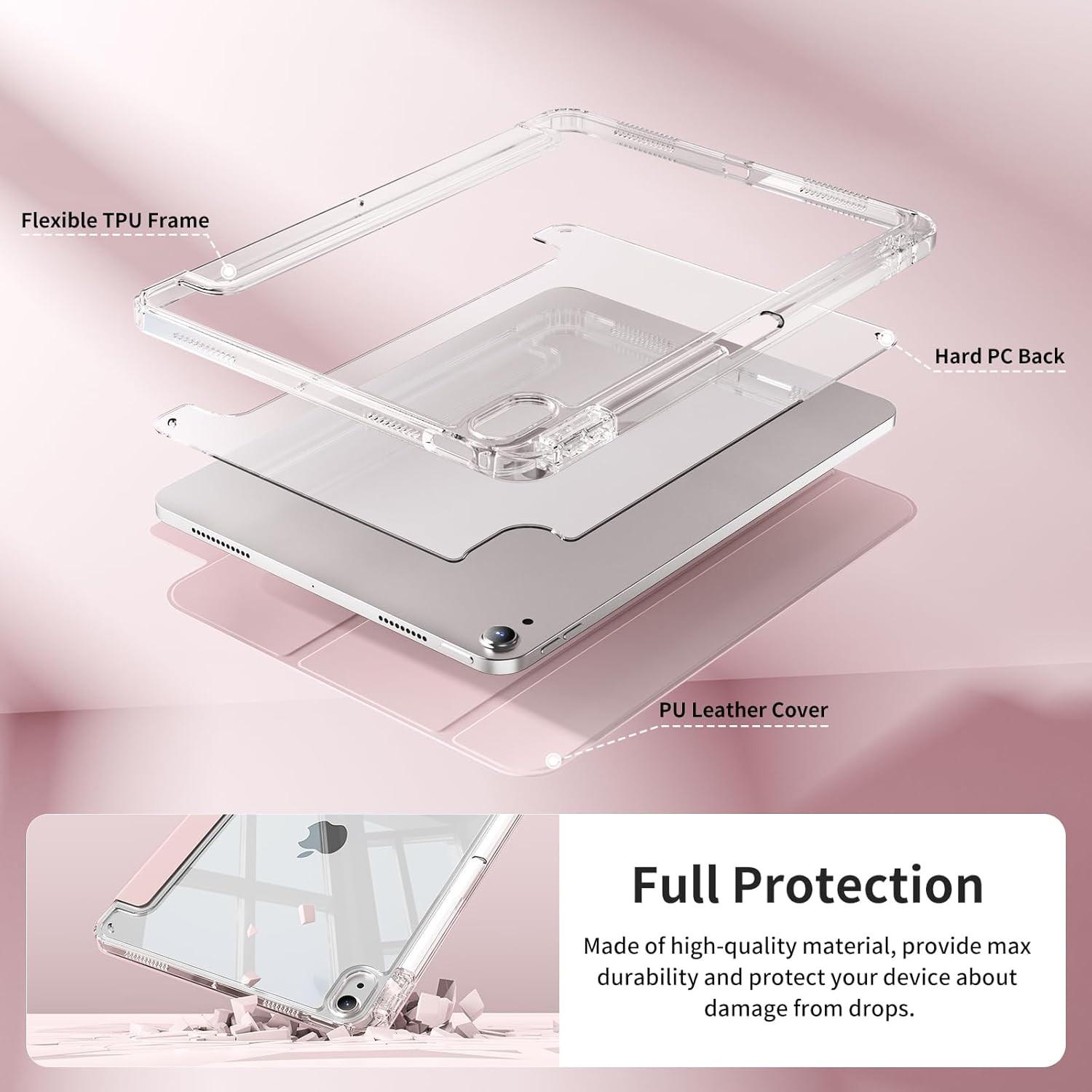 For iPad Case Compatible with A16 Models from The 11Th And 10Th Generations (2025/2022), As Well As iPad  Air M2 M3 11inch/13inch Ipads,  Ipad Pro M4 11inch/13inch， It Features a Holder for The Pencil, a Hard Clear Transparent Back Shell, a Soft TPU Shock