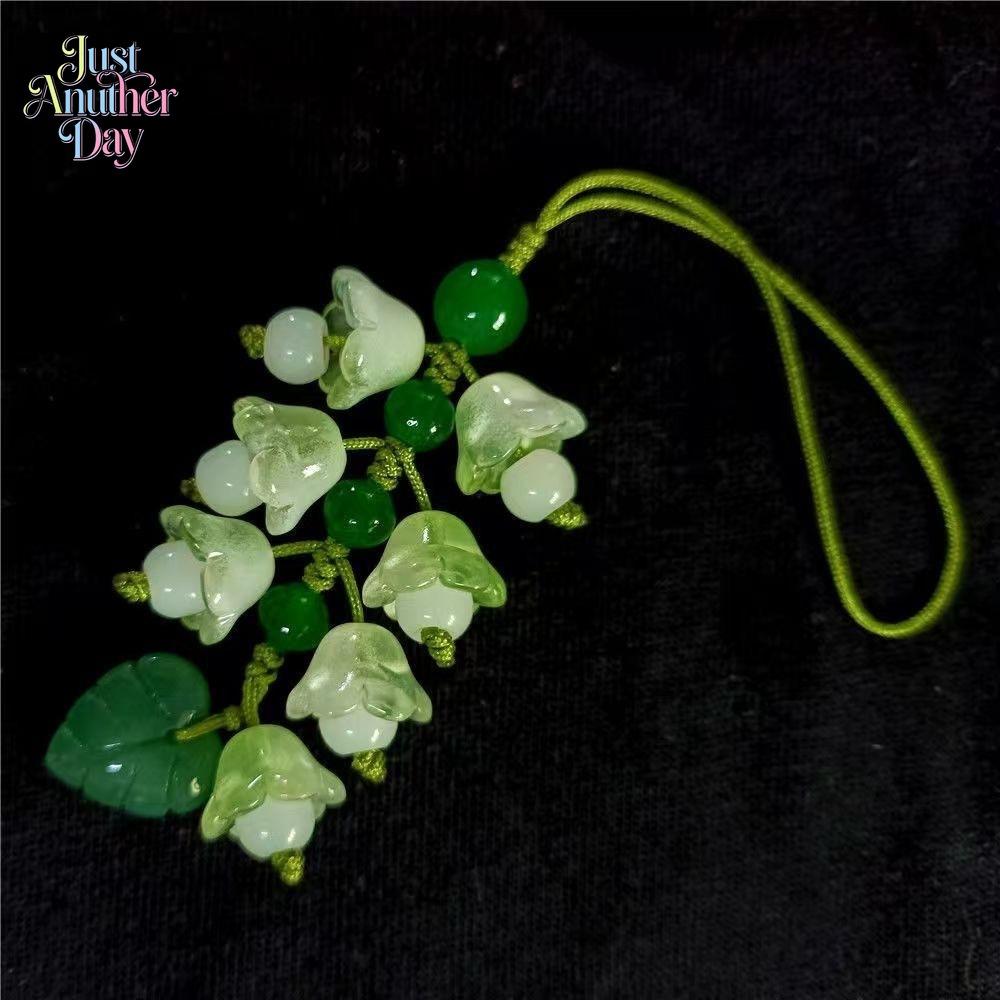 Lucky Bell Orchid Glass Charm, Aesthetic Lily of the Valley Phone & Bag Pendant, Feng Shui Green Flower Accessory for Phones, Bags & Keys