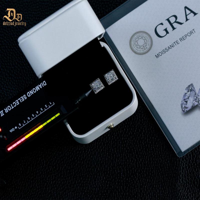 Delzzad 14K Gold-Plated Princess Halo Stud Earrings Lab-Created Moissanite Stud Earring S925 Sterling Silver Moissanite Jewelry Perfect Christmas Gift for Men Women Delzzad 14K Gold-Plated Princess Halo Stud Earrings Lab-Created Moissanite Stud Earring S925 Sterling Silver Moissanite Jewelry Perfect Christmas Gift for Men Women