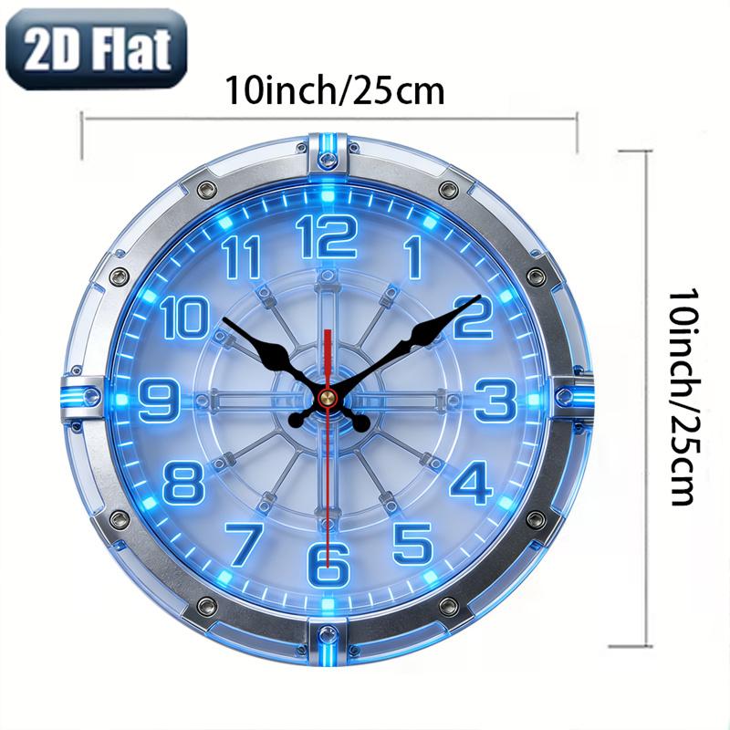 1pc 2D Flat Technology and Mechanical Theme Wall Clock | Silent Decorative Clock, Creative Design, Suitable for Bedrooms, Living Rooms, Offices, 25/30 cm (Without AA Batteries)