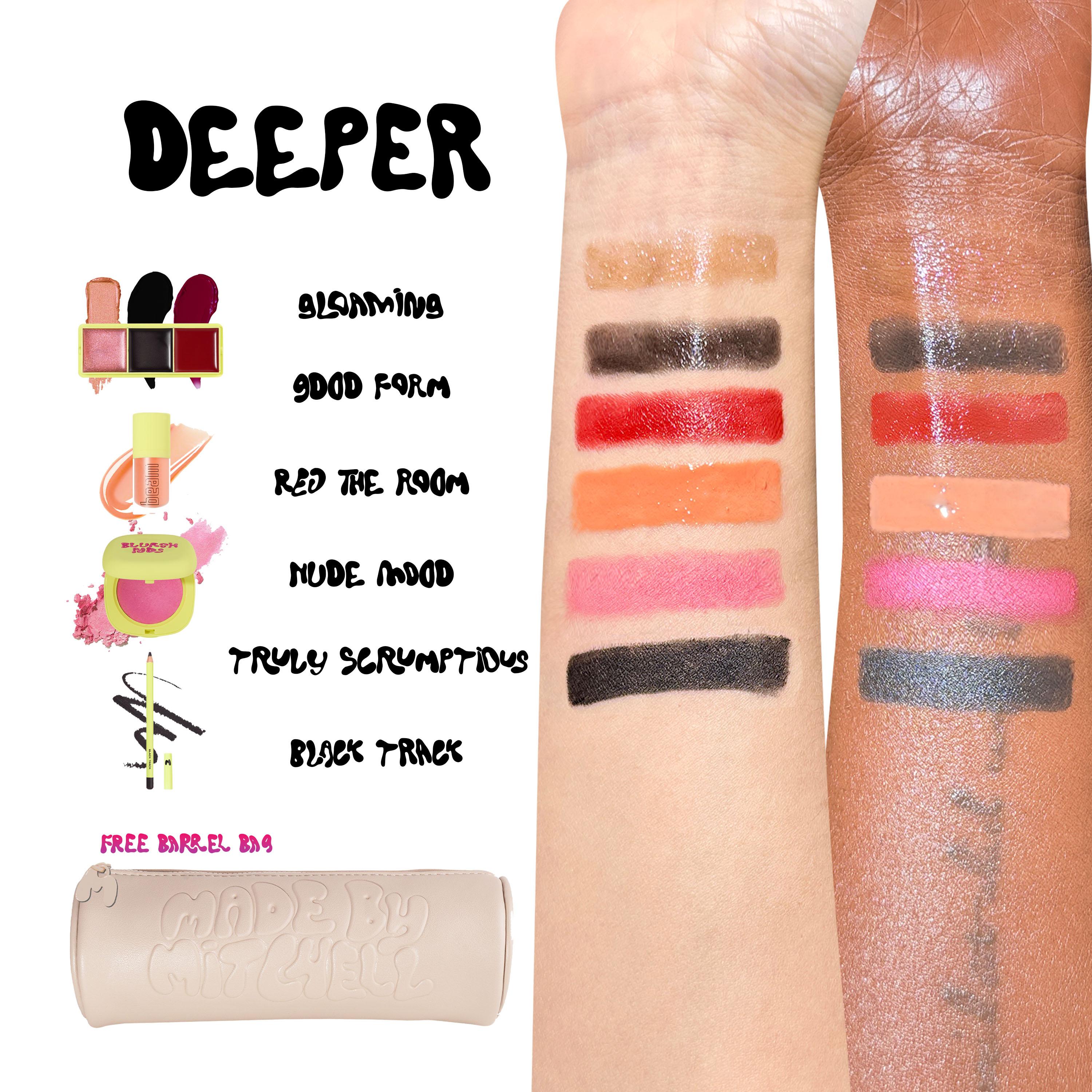 Mitchell Curve Capsule 5-Piece Face & Lip Set, Limited Edition Blush, Lip Gloss, Lip & Brush Makeup Bundle, Perfect Gift for Her