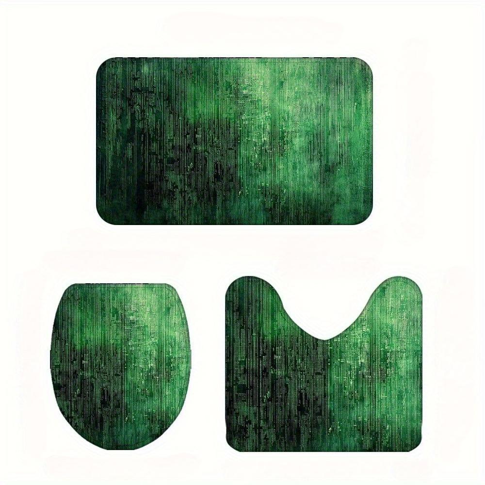 Set of 3 Green Abstract Geometric Rugs for The Bathroom - Non-Slip, Washable Flannel, Bohemian Style Home Decoration, Ideal for Living Room And Dining Room - Machine Washable Bathroom Rug