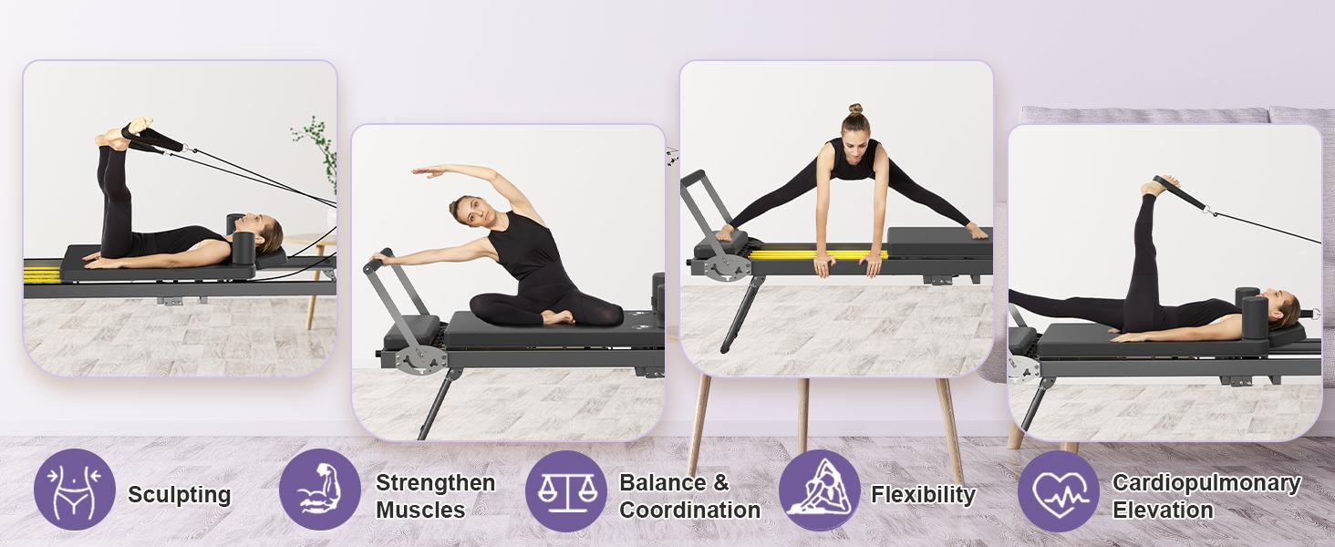 Pilates Reformer, Foldable Reformer Pilates Machine, Pilates Equipment for Home Women Use Gym Workout & Advanced and Beginners Users