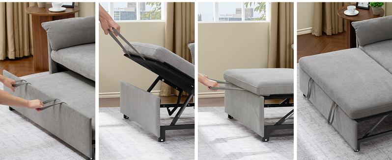 【Valentine's Day gift】ONBRILL 60" Convertible Sofa Bed, 3 in 1 Loveseat Sleeper Sofa Couch Bed with Pull-Out Bed, Chenille Pull Out Sofa Bed w/Adjustable Backrest, Side Pockets, Small Couches for Living Room