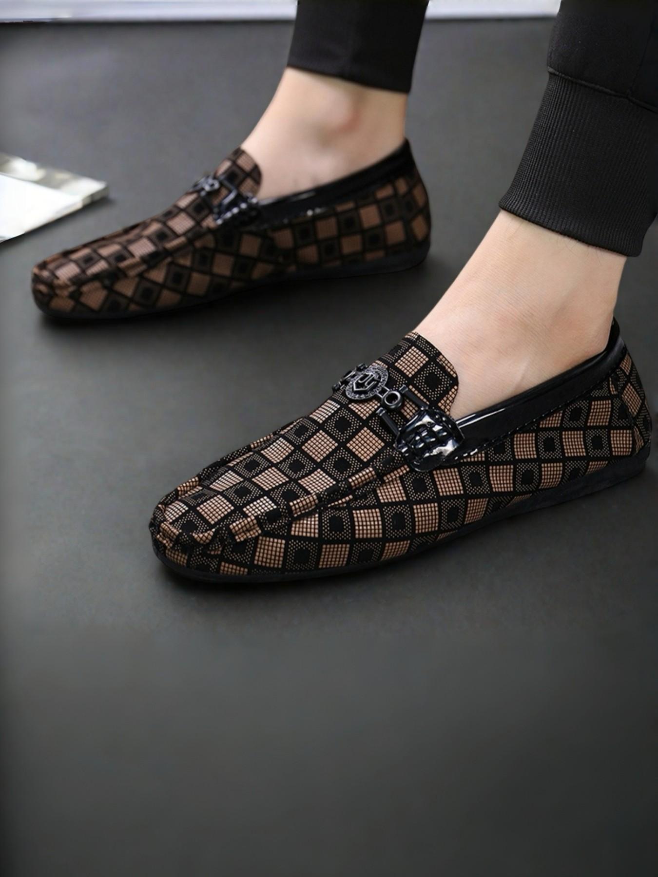 Men's Plaid Loafers New Korean Trend British Style Slip-On Flat Soft Sole Comfortable Lightweight Business Casual Footwear Shoes for Daily Wear