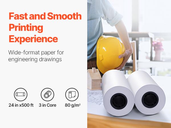 VEVOR Wide Format Paper, 24 inx 500 ft Plotter Paper, 2 Rolls CAD Bond Rolls with 3 in Core, 20 LB Bond Paper Rolls, Idea for CAD Drawings, Engineering Plans, GIS Maps Architectural Designs VEVOR Wide Format Paper, 24 inx 500 ft Plotter Paper, 2 Rolls CAD Bond Rolls with 3 in Core, 20 LB Bond Paper Rolls, Idea for CAD Drawings, Engineering Plans, GIS Maps Architectural Designs