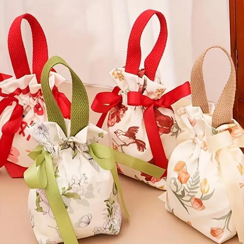 6/12 Pcs Reusable Canvas Drawstring Pouches, Durable And Elegant Multipurpose Bags For Storage And Gifting, Suitable For Jewelry, Candy, Wedding, Christmas And Valentine’s Day Celebrations