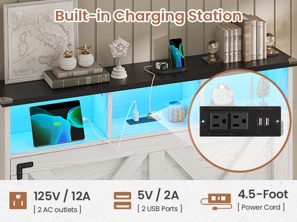 Hasuit Farmhouse Bed Frame Twin Size with Storage Headboard, Charging Station and LED Light, Wooden Twin Bed Frame with Storage Ottoman, Barn Door Design, No Box Spring Needed, No Noise