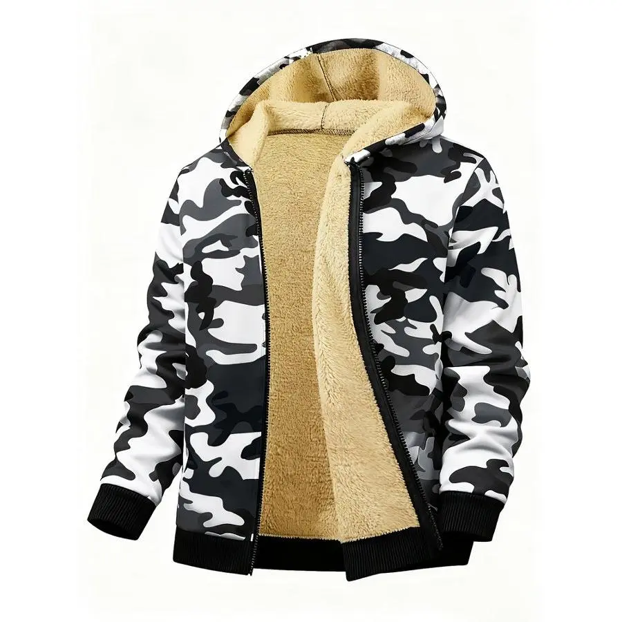Men's Zip Up Flannel Shirt Jacket Fleece Lined with Hood，A fashionable and casual streetwear top suitable for autumn and winter seasons.