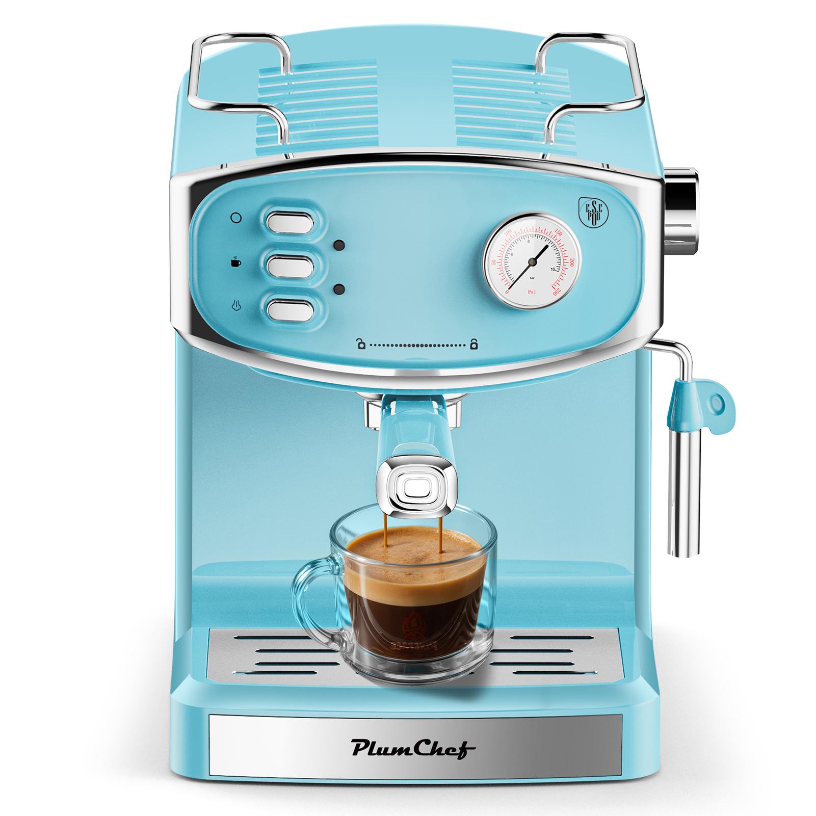 Plum chef 20 Bar Espresso Machine for home- Professional Compact Espresso Maker with Milk Frother Steam Wand, Pressure Gauge & 54oz Large Water Tank, Low Noise Fast Brewing for Cappuccino, Latte