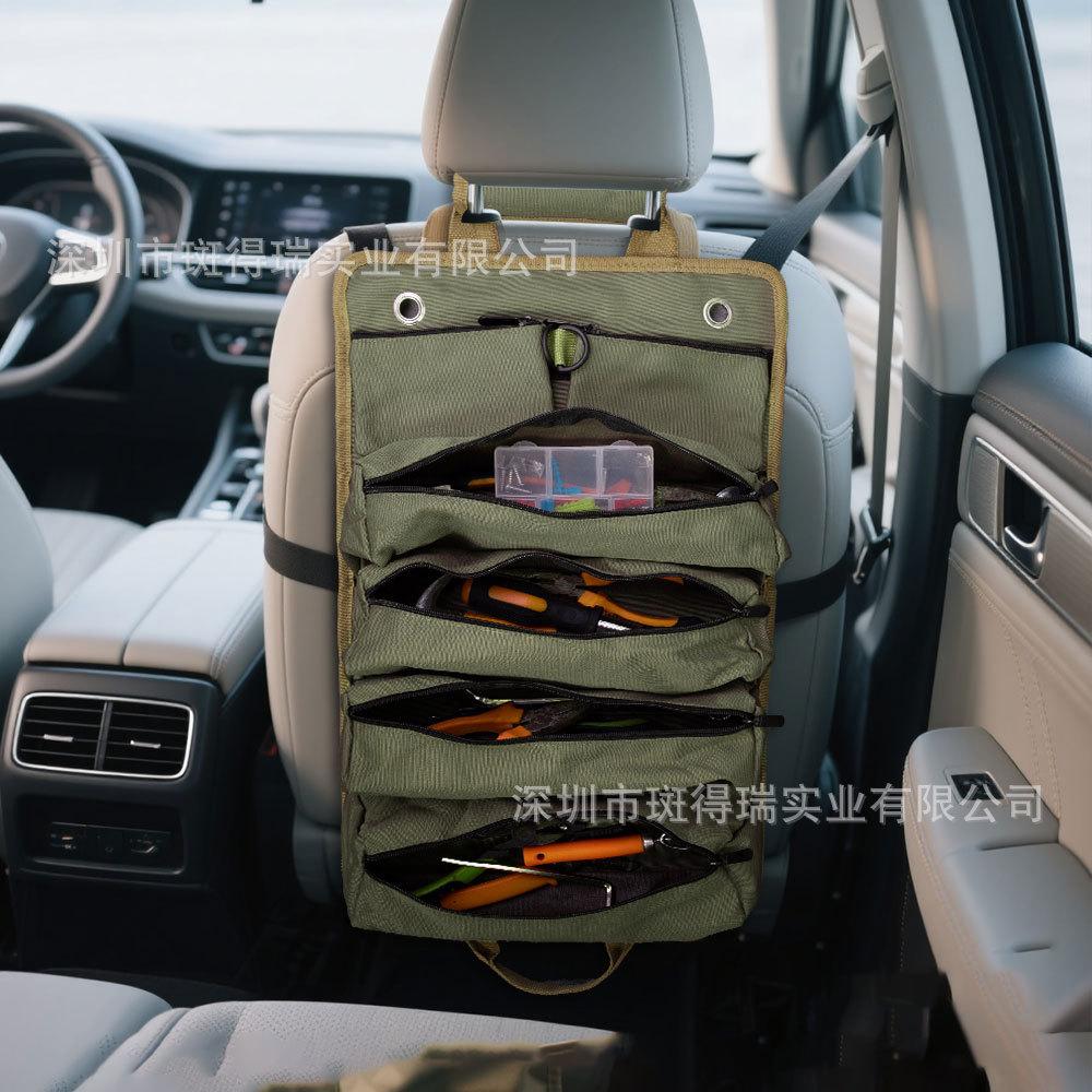 Portable Foldable Roll Up Tool Bag, Heavy Duty Tool Organizer Bag with 5 Compartments & 2 Detachable Pouches for Tools Storage, Waterproof Tool Roll Bag for Dad Men Electrician Mechanic Gifts