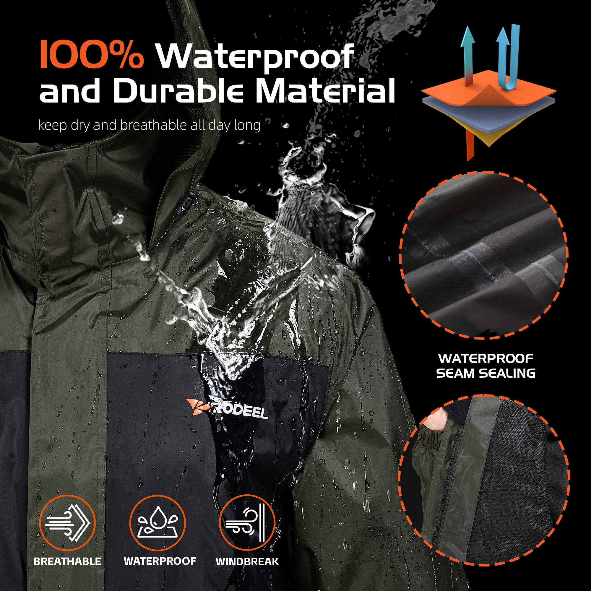【RODEEL】702 Waterproof Jacket and Pants Set Men Lightweight Breathable Full Zip Hooded Rain Coat Durable Rain Suit Weatherproof Rainwear Windbreaker For Outdoor Sports Hiking Camping Fishing Boating Construction Landscaping Gardening, Holiday Gift 【RODEEL】702 Waterproof Jacket and Pants Set Men Lightweight Breathable Full Zip Hooded Rain Coat Durable Rain Suit Weatherproof Rainwear Windbreaker For Outdoor Sports Hiking Camping Fishing Boating Construction Landscaping Gardening, Holiday Gift