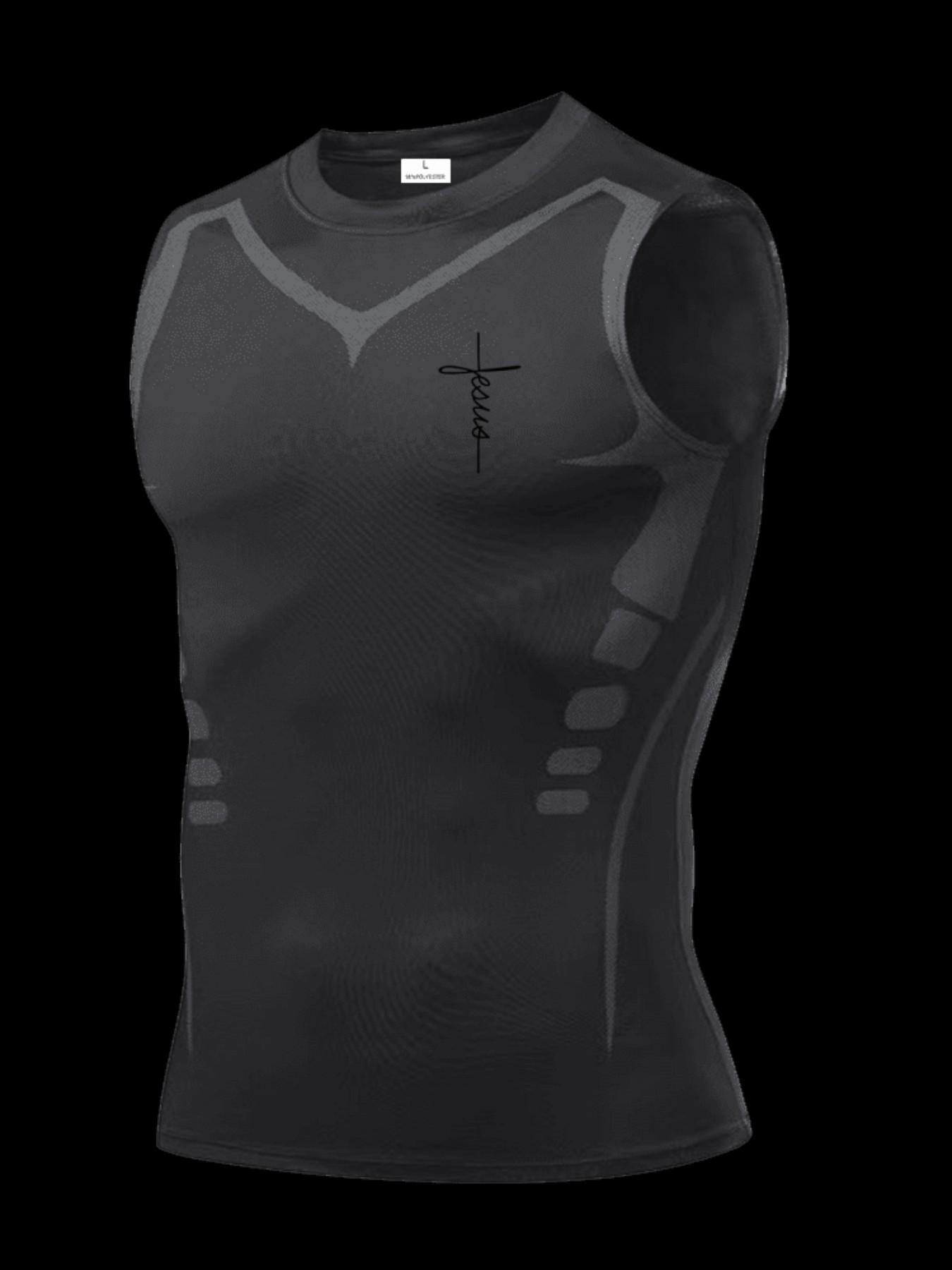 Men's Short Sleeve Sporty Tee, Quick-Dry Breathable Moisture-Wicking, Cross Pattern Print, Ideal for Gym, Running, Boxing, Outdoor Activities