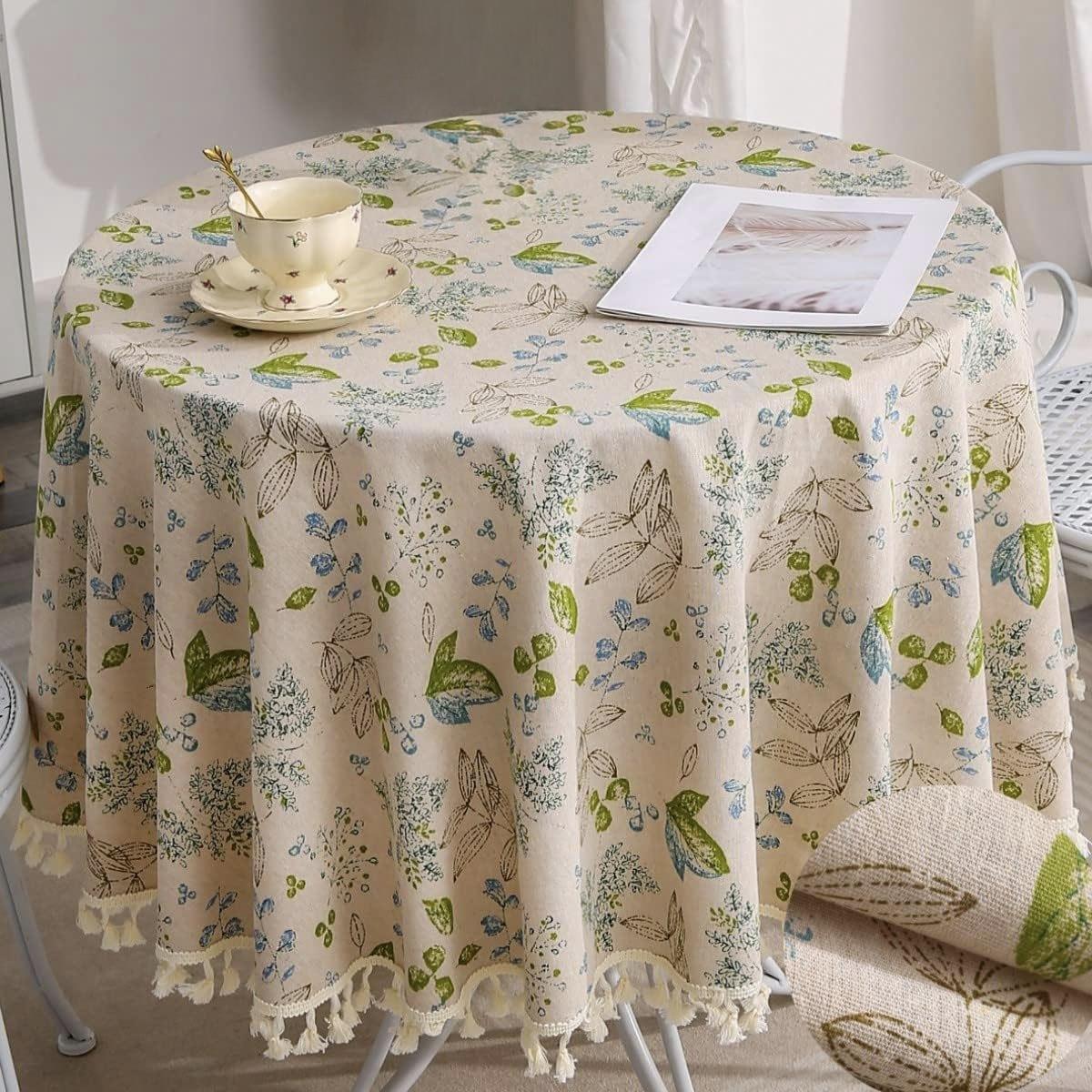 1pc Blue Branch Leaf Round Tablecloth, Farmhouse Style, Durable Material, Kitchen Decor, Party, Picnic, Wedding Table Setting